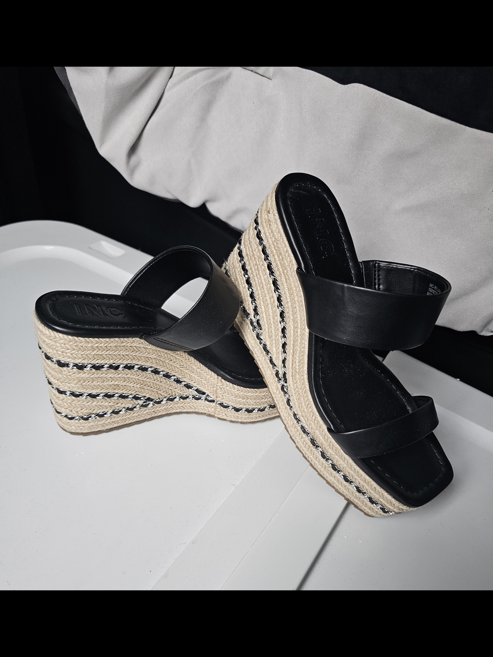 Sandals by INC-NYLANA Black Wedge Espadrilles NWOB